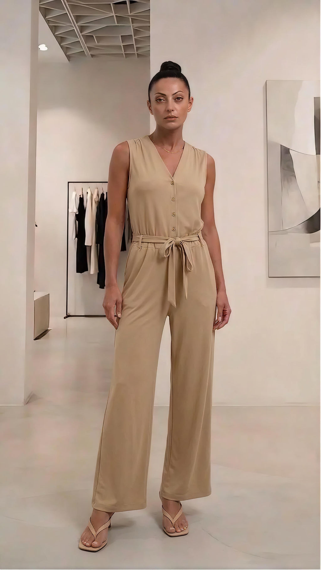 Tuta Jumpsuit YERSE Beige in tessuto Modal