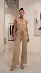 Tuta Jumpsuit YERSE Beige in tessuto Modal