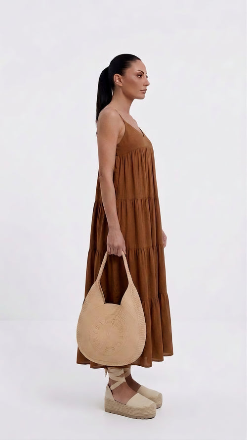 Abito Maxi a Balze in Lino White Wise