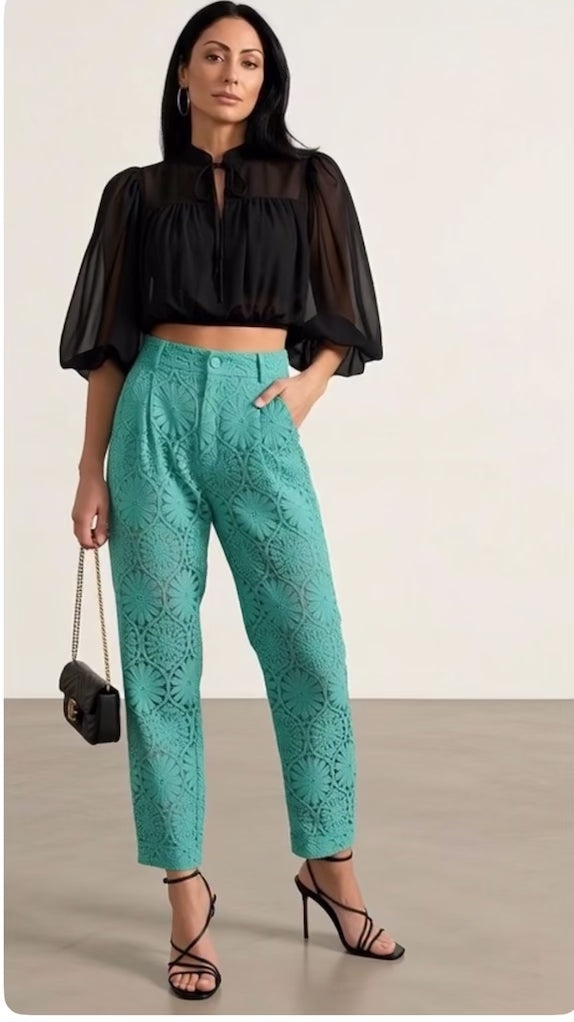 Green lace trousers